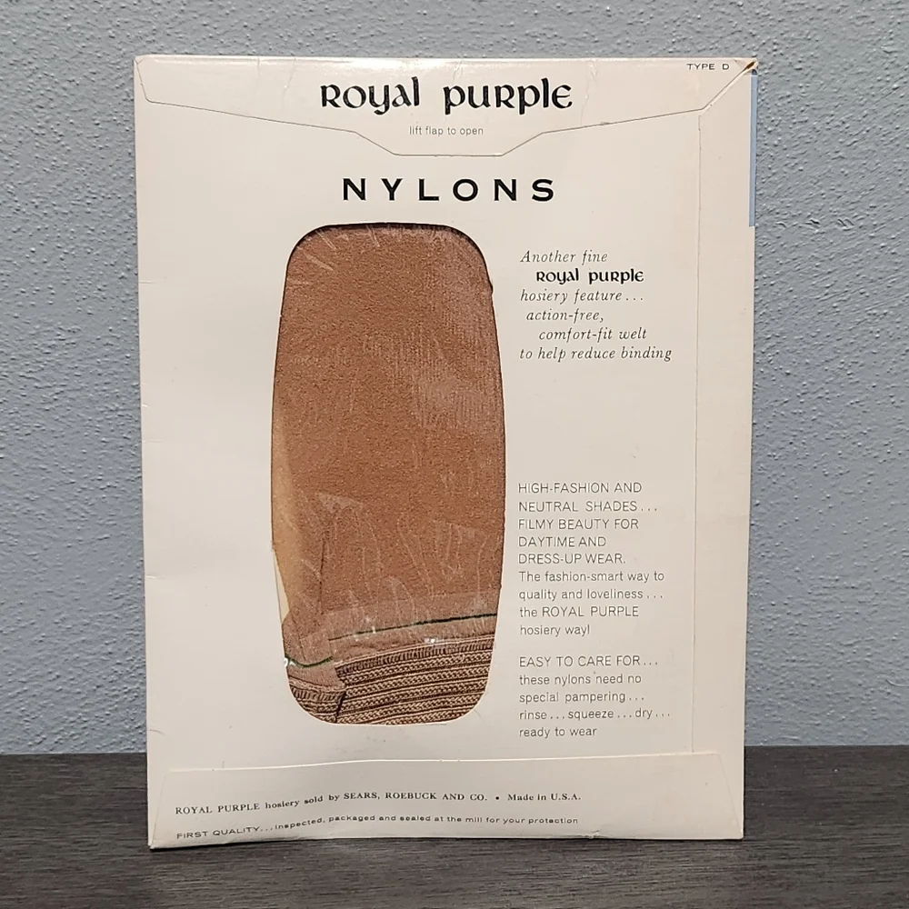 VINTAGE SEARS Royal Purple Hosiery Women A 8.5-9 Sand Seamless Ultra Sheer